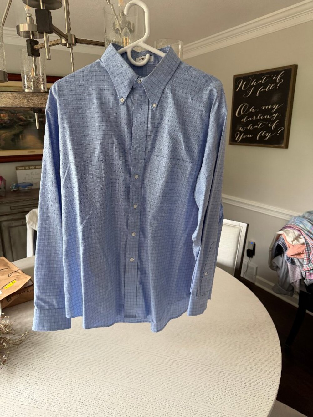 Joseph & Feiss Non Iron Long Sleeve Shirt Light Blue Micro Check Men's L